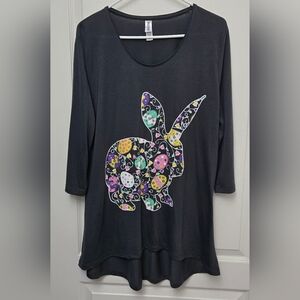 Mac & Belle XL Bunny Rabbit Easter Egg Gray Tunic 3/4 Sleeve Top Womens Shirt